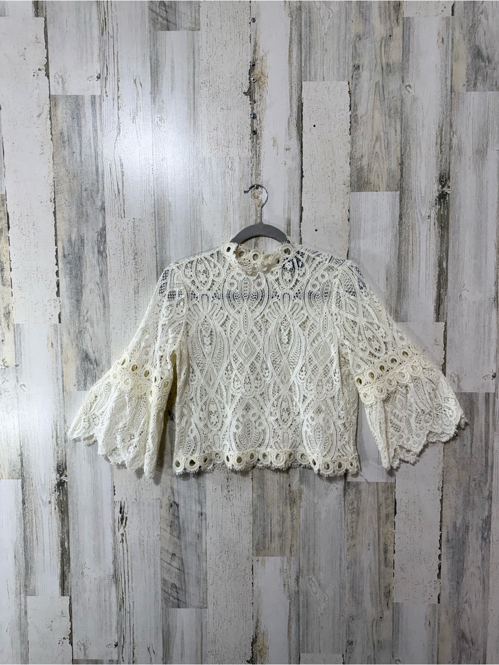 Rain Ivory Crochet Lace Bell-Sleeve Blouse